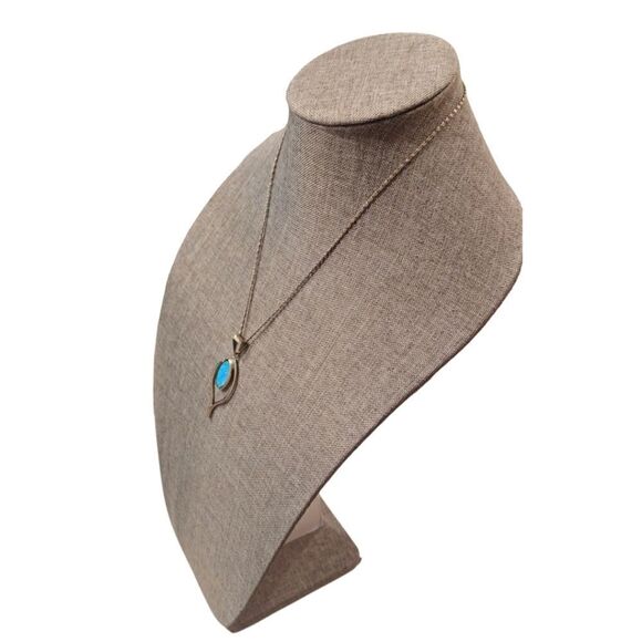 Vintage Mexico Foiled Opalite Free Form Sterling Silver 925 Pendant Necklace - Picture 5 of 12